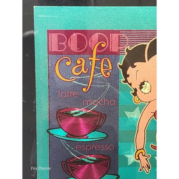 Vtg Betty Boop Cafe Themed Wall Clock Retro Coffee Shop Decor Black Lacquer Wood - Picture 4 of 11
